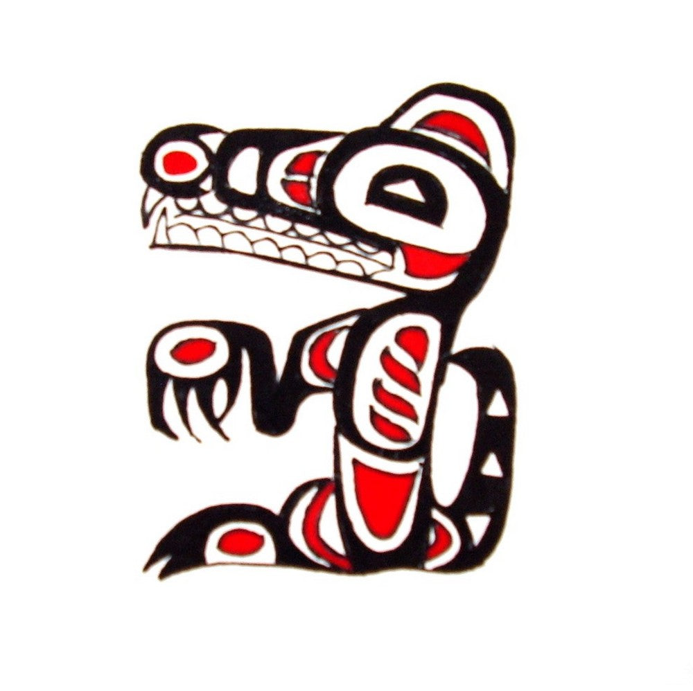 אמנות טקסטיל מצוירת ביד NW אמריקאי אינדיאני זאב 9" x 9" לבן