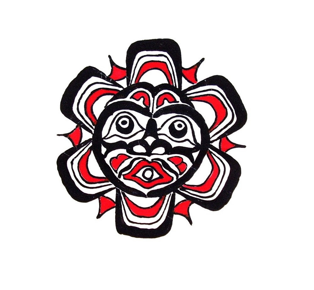 لوحة فنية قماشية مرسومة يدويًا NW American Indian Sun مقاس 9 × 9 بوصة باللون الأبيض