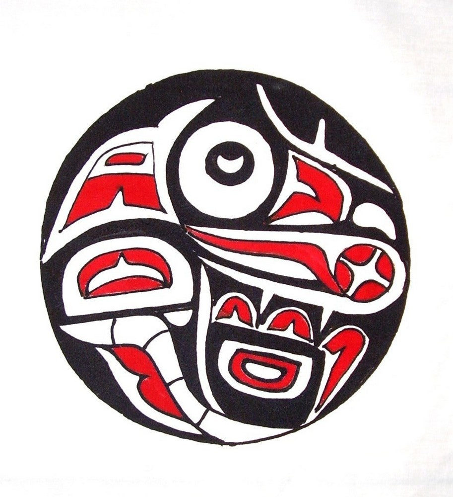 Ręcznie malowana sztuka tekstylna NW American Indian Raven 9 "x 9" biała