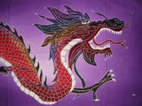 Arte têxtil Batik de algodão autêntico roxo Galeru Dragon 56" x 18" multicor 