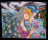 Hiteles batikolt textilművészet pávaistennő 42" x 36" többszínű