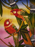 Authentic Cotton Batik Textile Art Parrot Pals 28" x 36" Multi Color 
