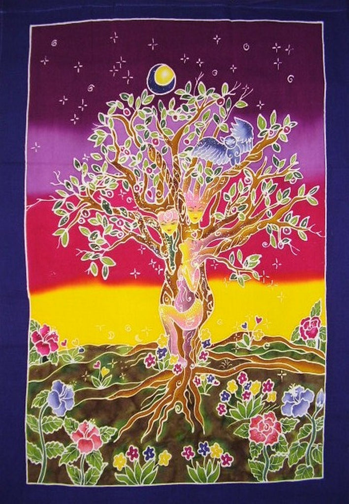 Autentico Batik Textile Art Tree Sisters II 31 "x 23" multicolore