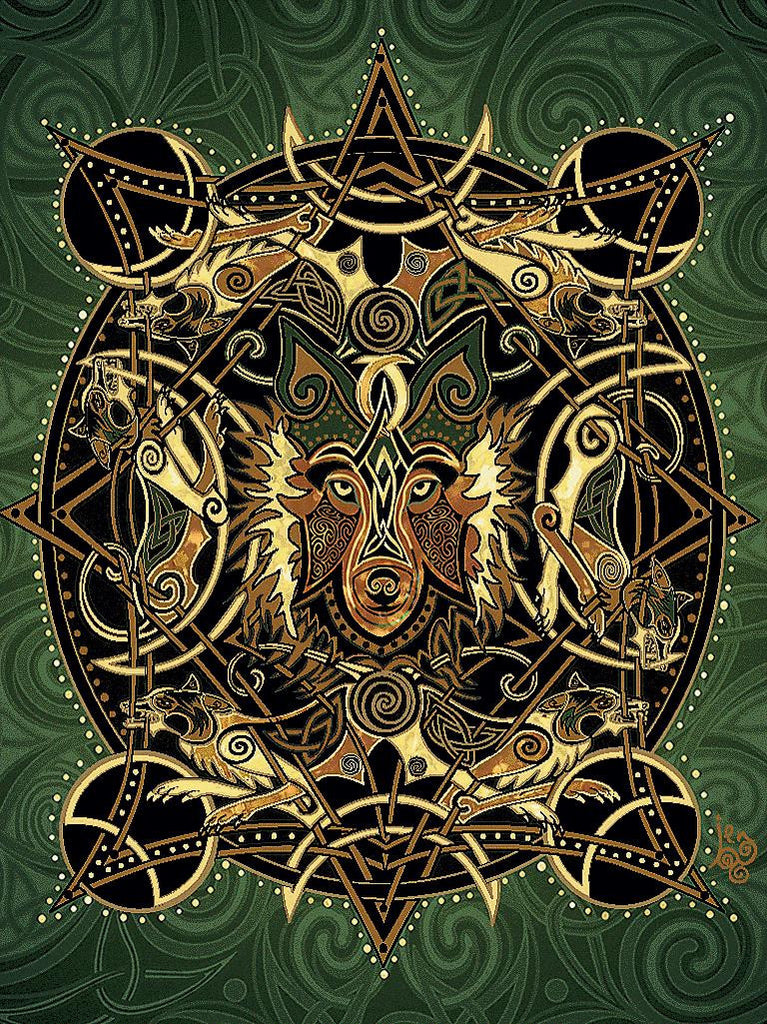 Wolf Moon - Celtic - Jen Delyth - Tkaná přikrývka z tapisérie s třásněmi Bavlna USA 72x54