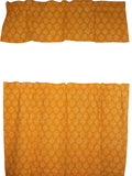 Cafe Curtain with Valance Block Print Cotton 44" x 30" Saffron 