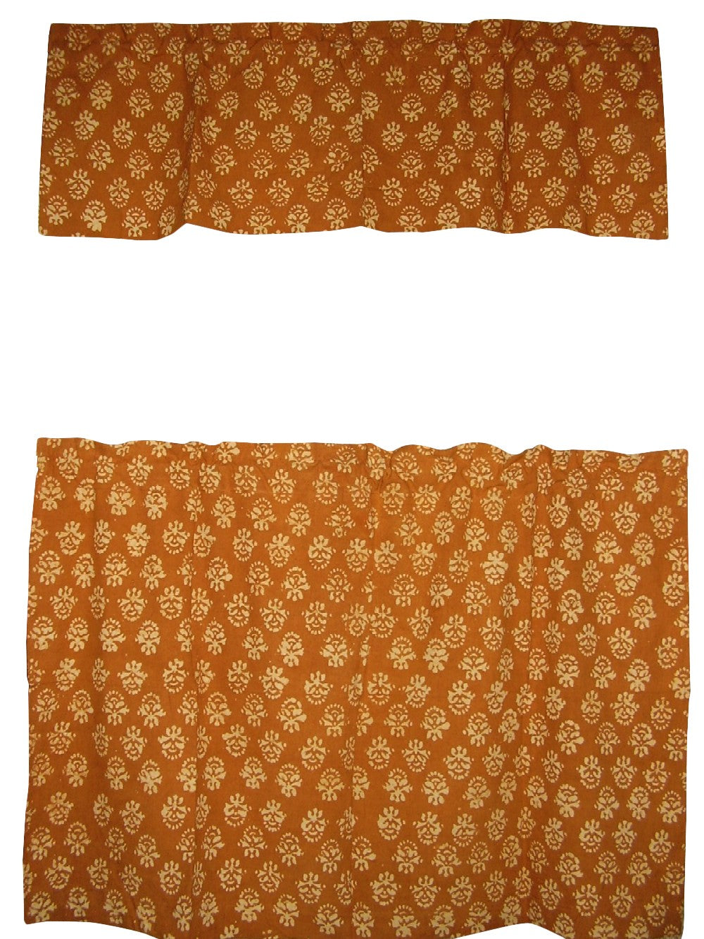 Café-Vorhang mit Volant, Blockdruck, Baumwolle, 111,8 x 76,2 cm, Braun 