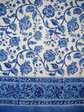Rajasthan Floral Block Print Curtain Drape Panel Cotton 46" x 88" Blue