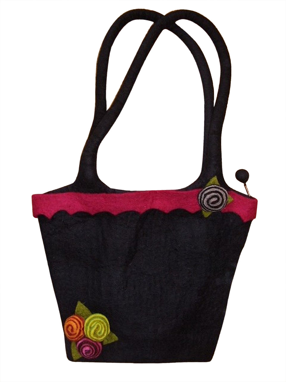 Ročno izdelana torbica iz klobučevine 11 x 11 palcev z ohišjem na zadrgo, črna 