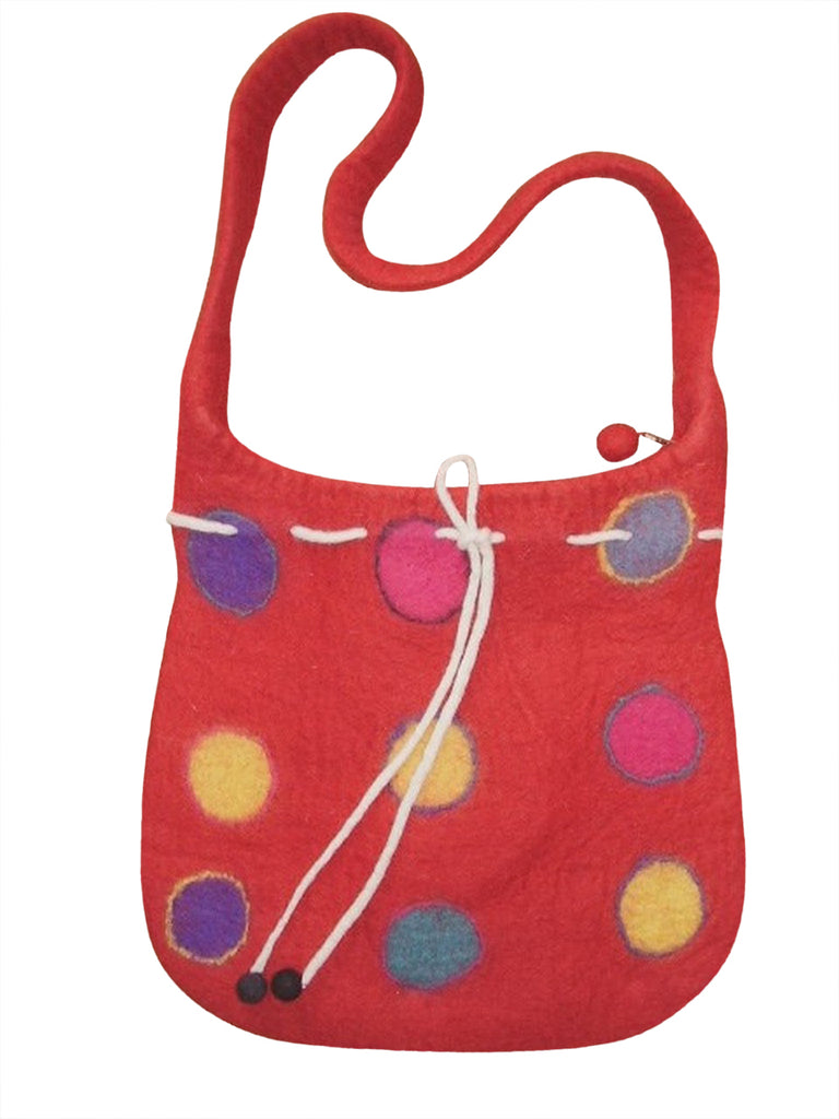 Ръчно изработена филцова чанта през рамо 13" x 13" с цип, червена