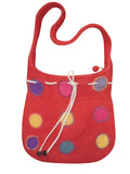กระเป๋าสะพายผ้าสักหลาดทำมือ 13" x 13" มีซิปปิด สีแดง 