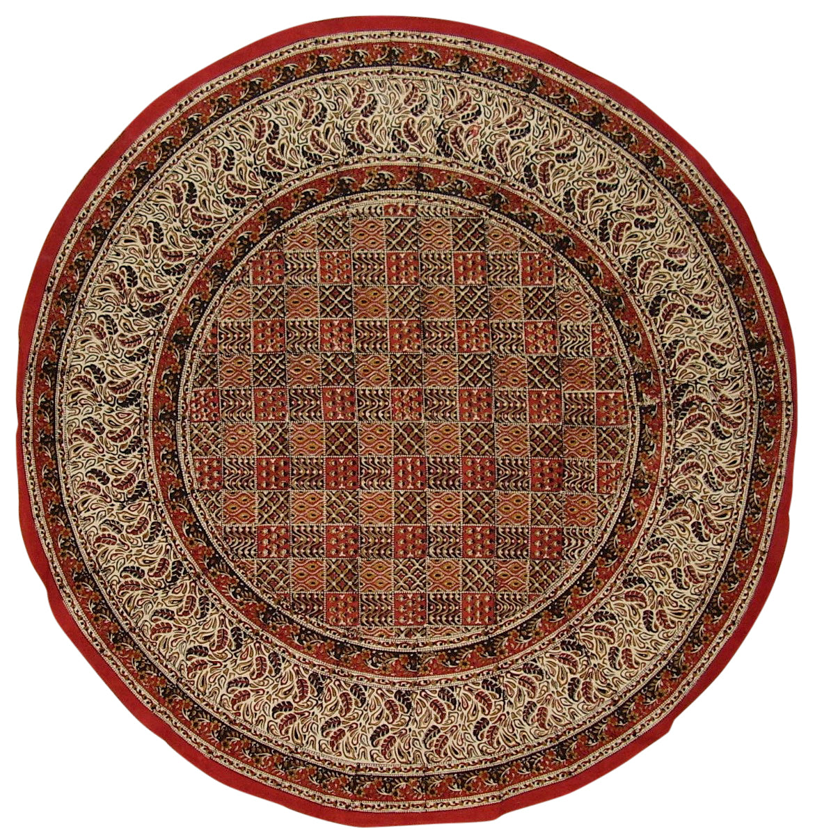 Kalamkari 塊印花圓形棉質桌布 72 吋多色 