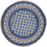Runde Tischdecke aus Baumwolle mit Lotusblüten-Blockdruck und Blumenmuster, 183 cm, Blau