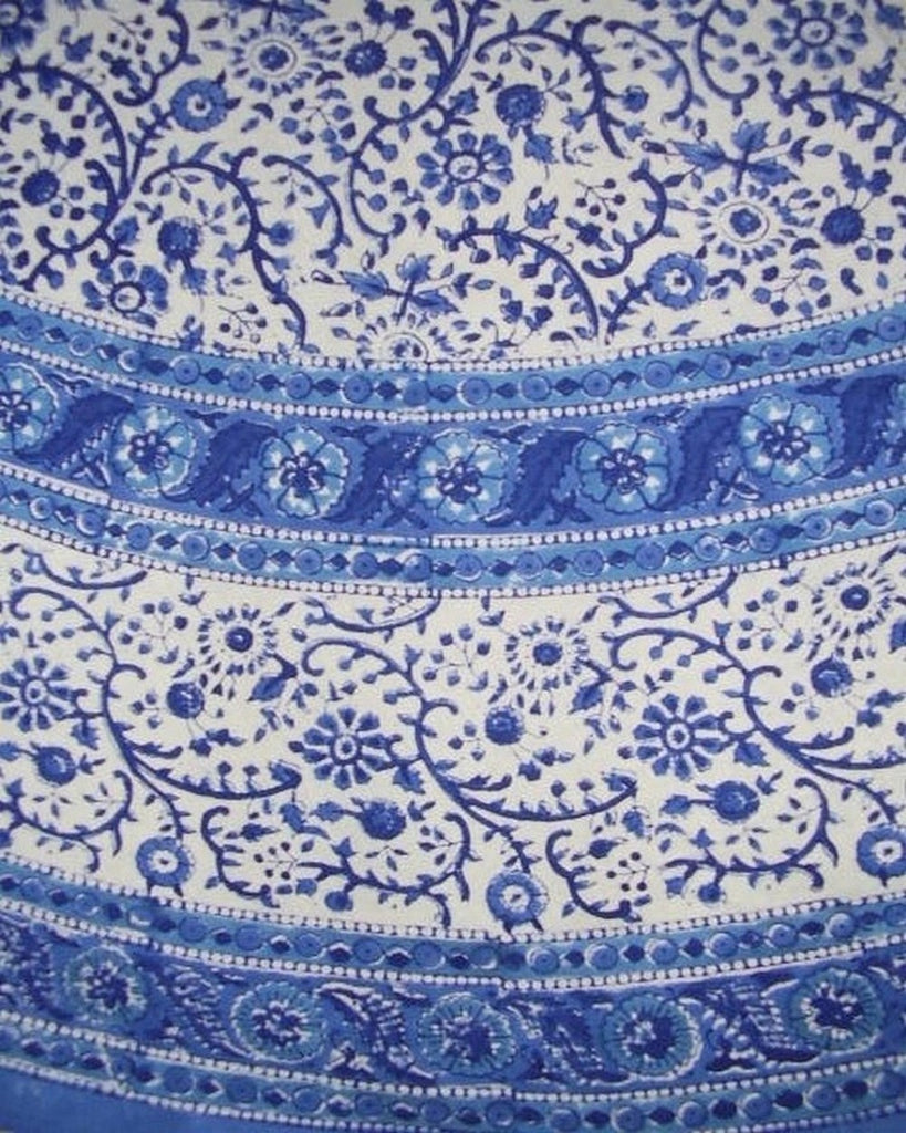Față de masă rotundă din bumbac cu imprimeu bloc Rajasthan 72" albastru