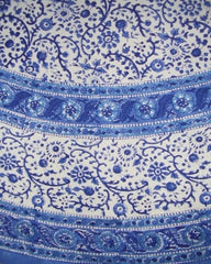 Taplak meja katun bulat motif blok Rajasthan 72" biru