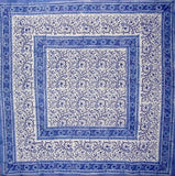 ラジャスタン ブロックプリント 正方形 コットン テーブルクロス 60インチ x 60インチ ブルー