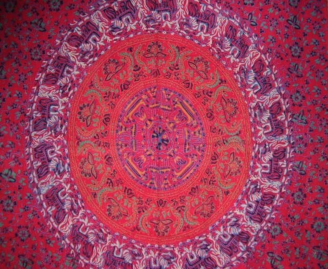 Sanganeer Block Print Curtain Drape Panel Cotton 46" x 88" Red