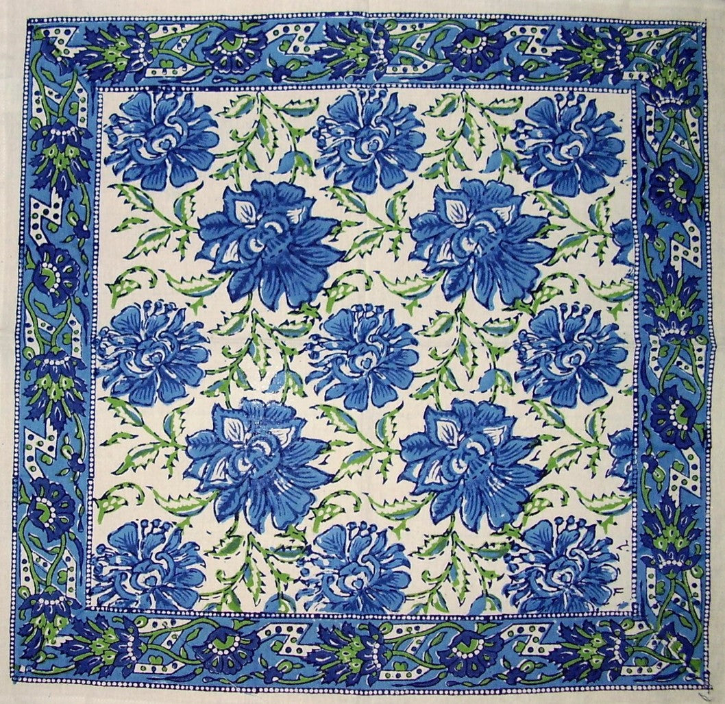 Katoenen tafelservet met lotusbloemenblokprint, 20 x 20 inch, blauw