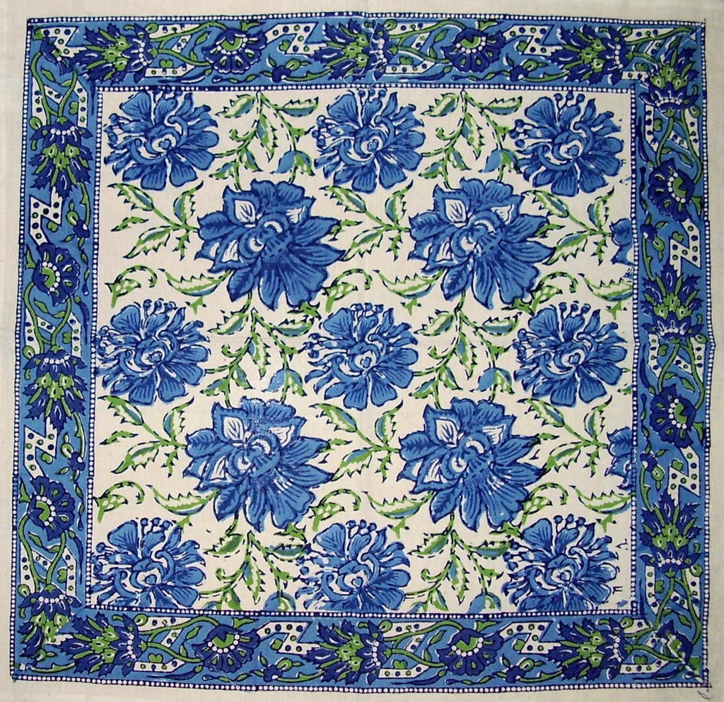 Lotus Flower Block Print  Cotton Table Napkin 20" x 20" Blue