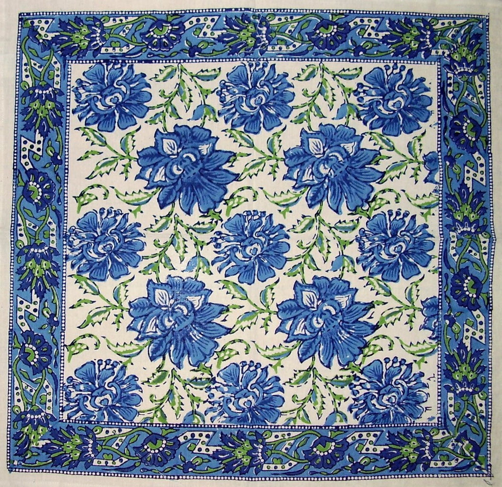 Lotus Flower Block Print  Cotton Table Napkin 20" x 20" Blue