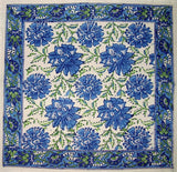 Servilleta de mesa de algodón con estampado de bloques de flores de loto, 20.0 x 20.0 in, azul