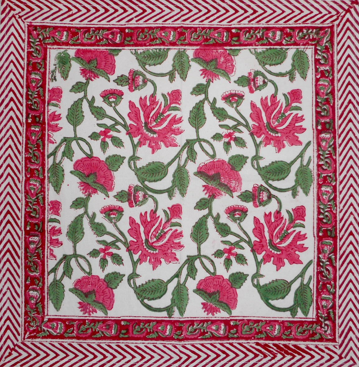 Pretty in Pink Blockdruck-Tischserviette aus Baumwolle, 50,8 x 50,8 cm, Rosa