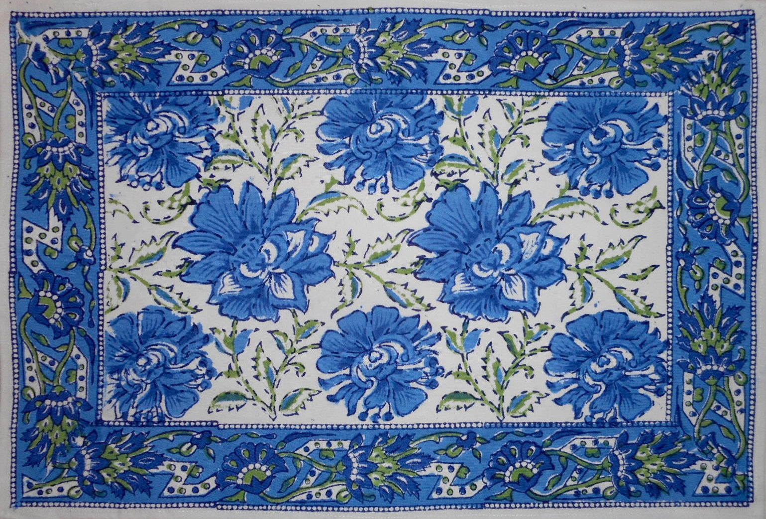 Lotus Flower Block Print Bomuldsbord dækkeserviet 20" x 14" Blå