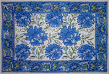 莲花块印花棉质餐桌餐垫 20 英寸 x 14 英寸蓝色