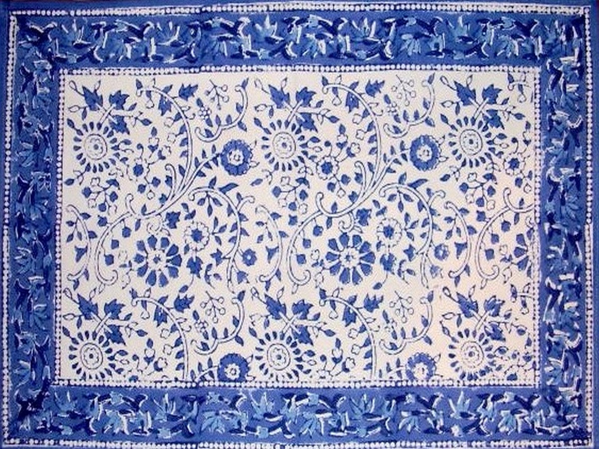 Rajasthan katoenen tafelplacemat met blokprint, 40 x 30 cm blauw