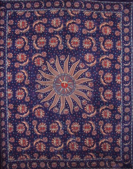 Celestial Tapestry katoenen sprei, 300 x 200 cm, volledig koninginblauw 