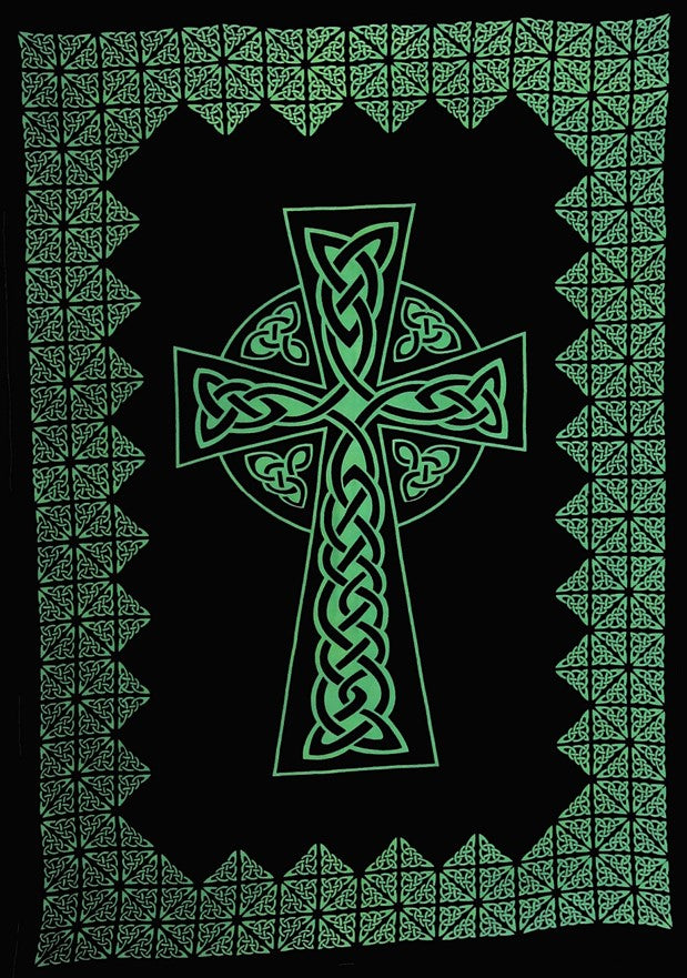 Celtic Cross Tapestry Bomuld Sengetæppe 104" x 86" Fuld grøn