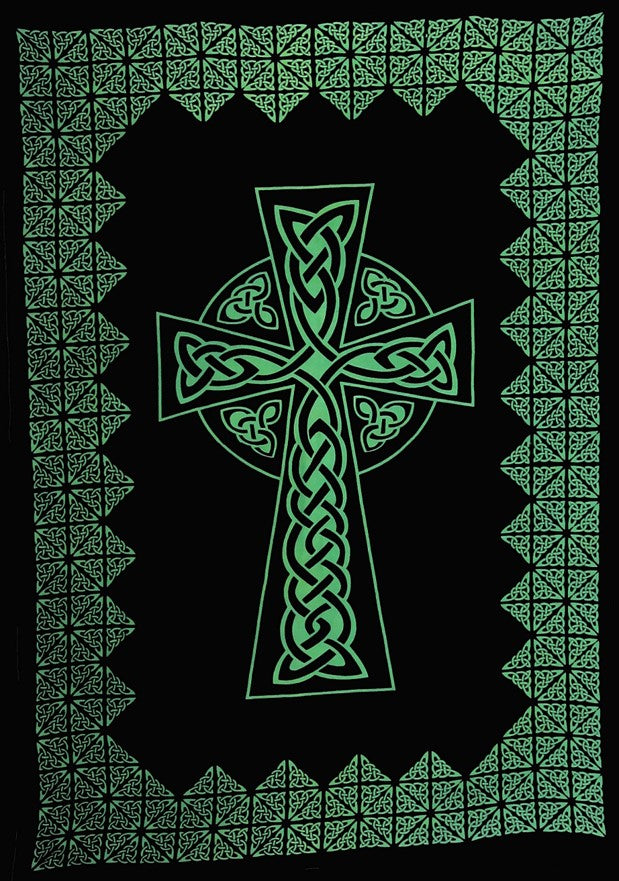 Cuvertură de pat din bumbac cu tapiserie cruce celtică 104" x 86" verde complet