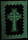 Colcha de algodón con tapiz de cruz celta, 104 x 86 pulgadas, color verde completo