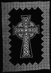 Keltisches Kreuz Tapisserie-Tagesdecke aus Baumwolle, 264,2 x 218,4 cm, komplett schwarz
