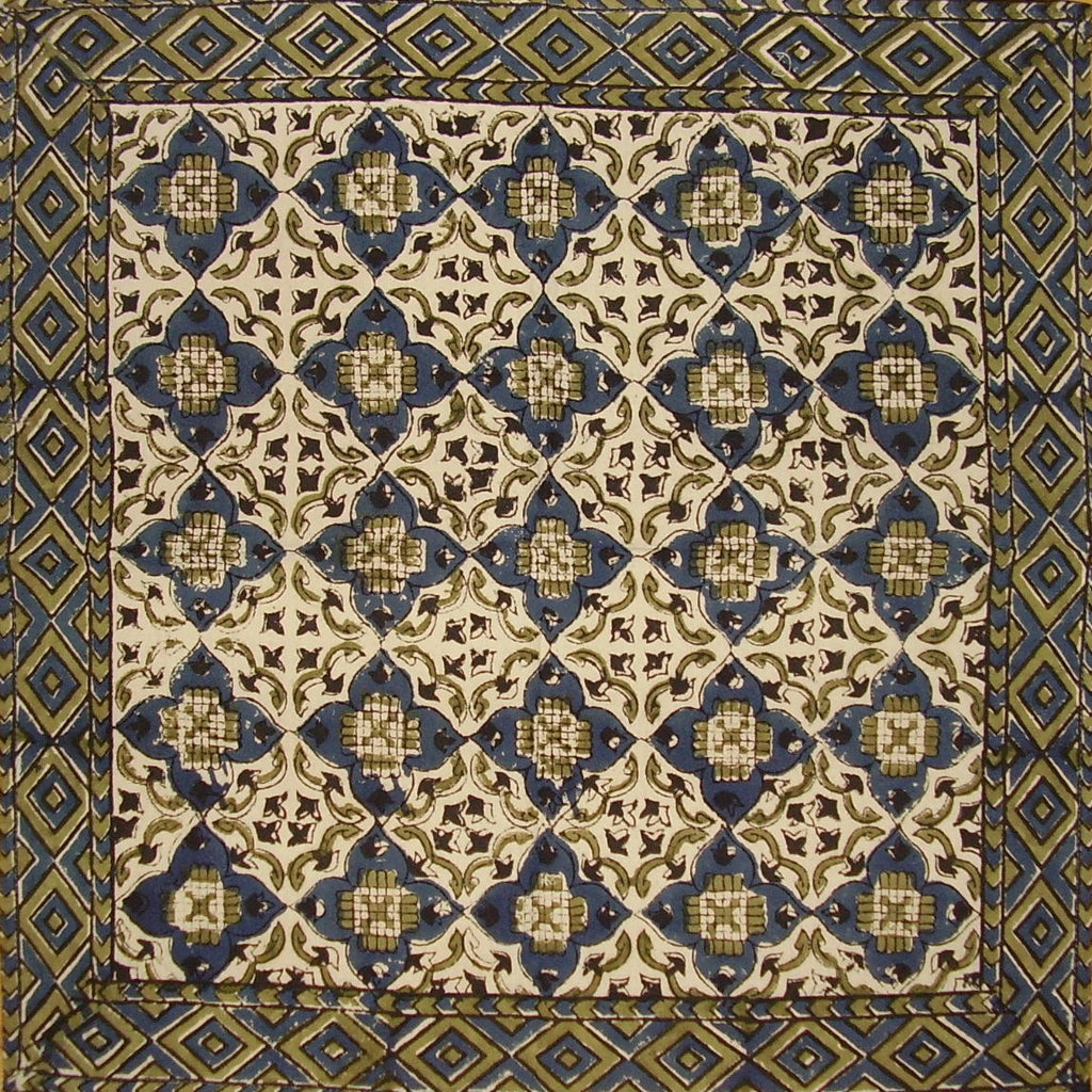 Moroccan Block Print Cotton Table Napkin 18" x 18"  Indigo Blue
