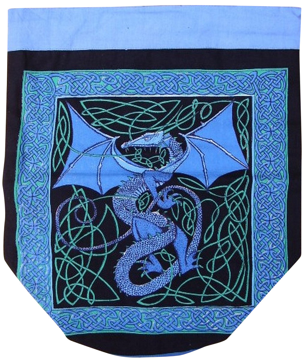 Mochila Celtic Dragon em algodão resistente 16 x 18 azul 