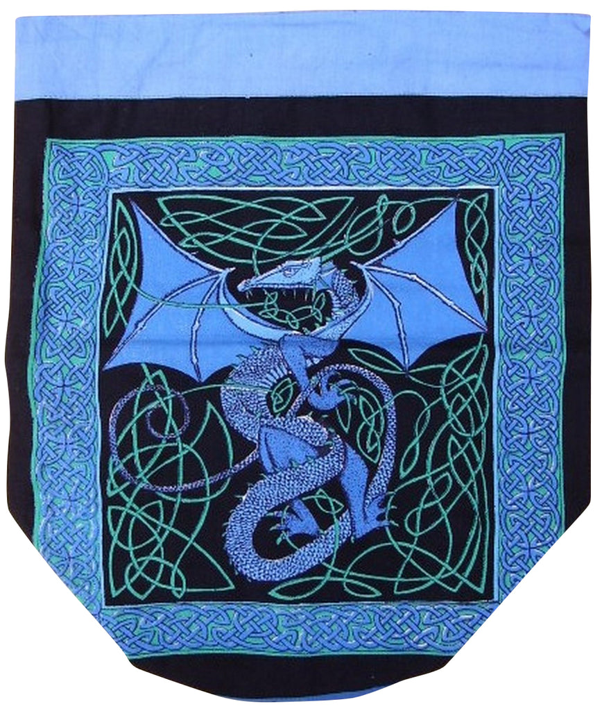 Celtic Dragon Backpack Sturdy Cotton 16 x 18 Blue