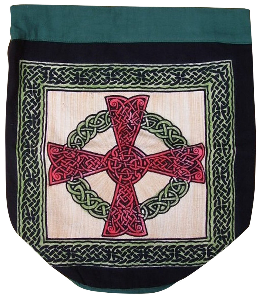 Celtic Cross Backpack Sturdy Cotton 16 x 18 Green