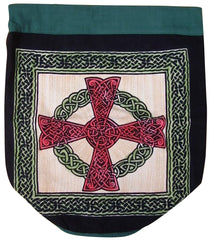 Keltischer Kreuzrucksack aus robuster Baumwolle, 16 x 18, Grün 