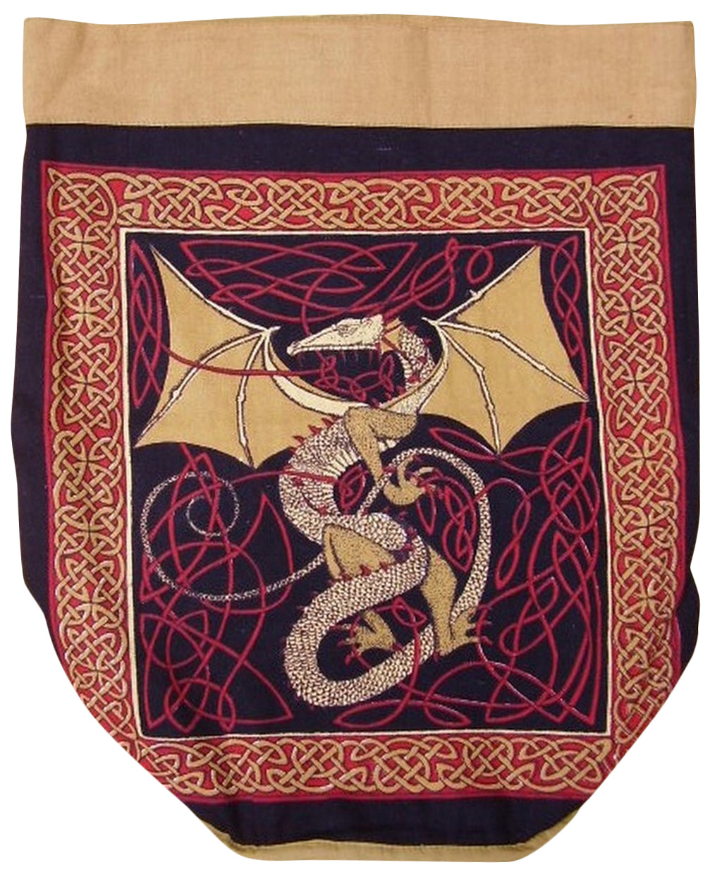 Celtic Dragon Backpack Sturdy Cotton 16 x 18 Red 
