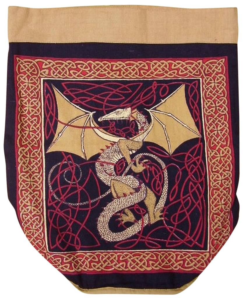 Celtic Dragon Backpack Sturdy Cotton 16 x 18 Red