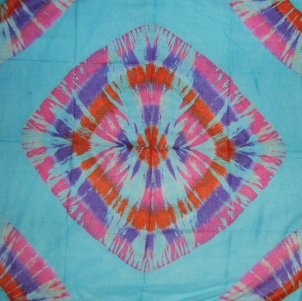 Ręcznie robiony bawełniany szalik typu tie-dye 42 x 42 turkusowy 