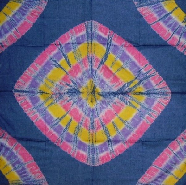 Ręcznie robiony bawełniany szalik typu tie-dye 42 x 42 niebieski 