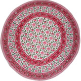 Pretty in Pink Block Print Round Cotton Tablecloth 68" Pink