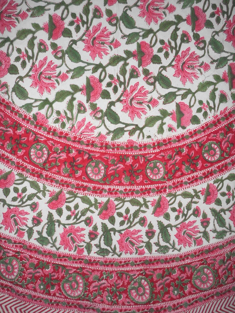 Pretty in Pink Block Print Round Cotton Tablecloth 68" Pink