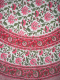 Pretty in Pink Block Print Round Cotton Tablecloth 68" Pink