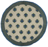 地中海风格圆形棉质桌布 88 英寸蓝色和绿色