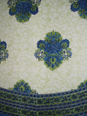 地中海風格圓形棉質桌布 88 吋藍色和綠色