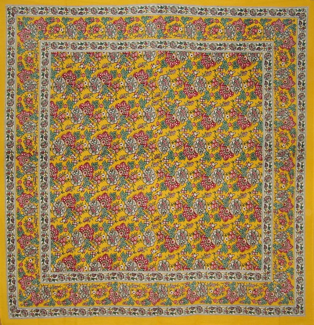 Floral Print Square Cotton Tablecloth 70" x 70" Honey Yellow