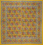 Quadratische Baumwolltischdecke mit Blumendruck, 177,8 x 177,8 cm, Honiggelb