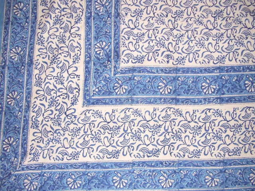 Bombažno posteljno pregrinjalo iz gobelina Rajasthan Block Print 108" x 82" Full-Queen Blue